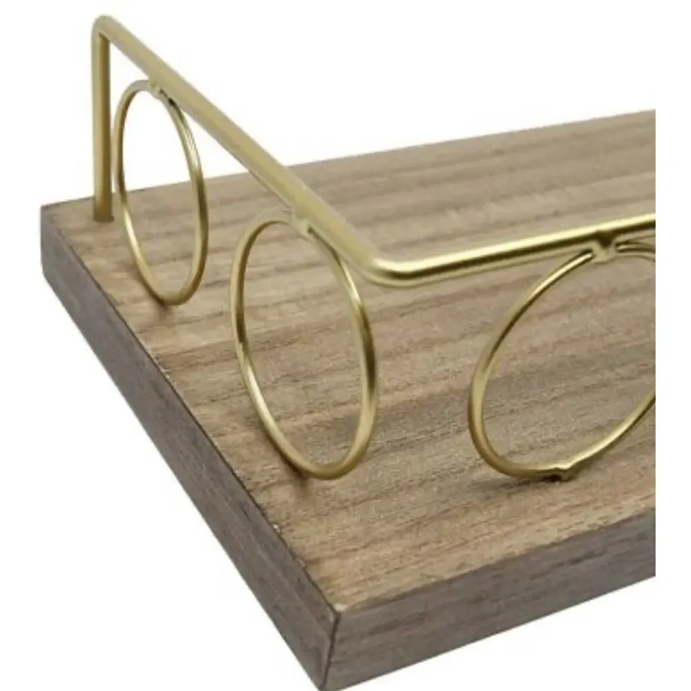 New View Circle Gold Rim Floating Shelf Light Wash Gold Wooden Base Easy Mount